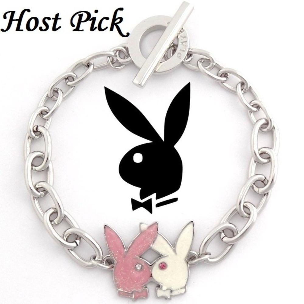 Playboy Bracelet Kissing Bunny Pink Enamel Crystal Toggle Clasp y2k NEW NWT NIB